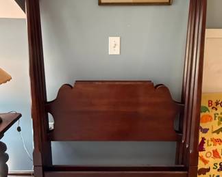Federal Style Mahogany Rice Carved Poster Bed Headboard