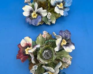 Capodimonte Porcelain Pansy Candle Holders