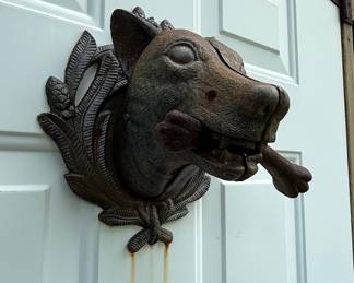 Cast Iron Dog Head Door Knocker with Bone