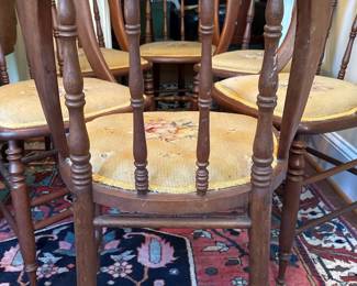 Set of 6 Vintage Spindle-Back Dining Chairs with Floral Needlepoint Seats