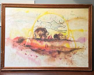 Vic Runnels Watercolor Painting "Buffalo & Shield"