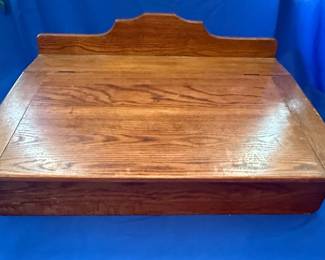 Antique Oak Slant-Top Lap Desk with Decorative Backsplash