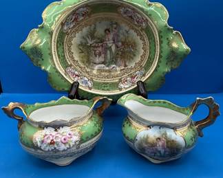 Antique Porcelain Pitcher Set with Hand-Painted Scenes