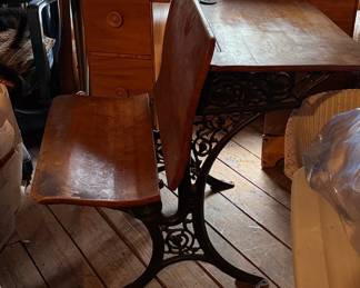 Antique Cast Iron and Hardwood School Desk by A. H. Andrews