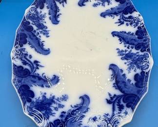 Flow Blue "Argyle" Pattern Platter by W. H. Grindley