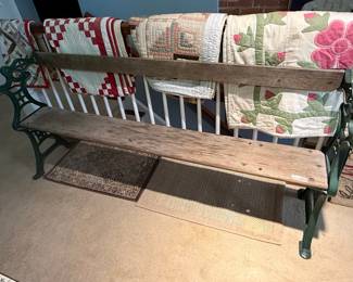Vintage Cast Iron Spindle Back Garden Bench