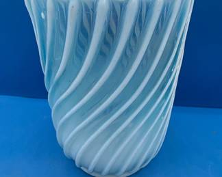 Blue Opalescent Beatty Rib & Swirl Pattern Celery Vase