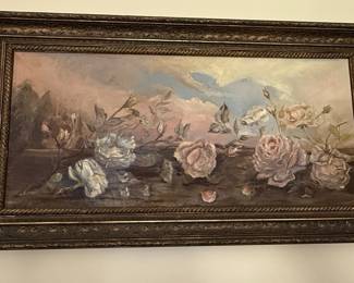 Vintage Floral Still Life Oil Painting in Ornate Gilt Frame - Roses