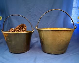 Vintage Brass Fireplace Bucket Set - H.W. Hayden Patent 1851