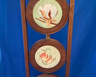 Vintage Hand-Painted Ceramic Tile Muffin Stand