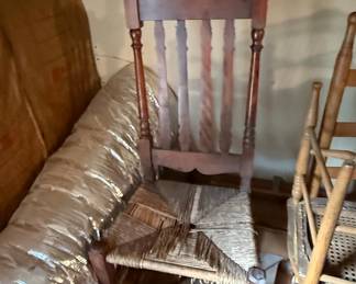 Antique Bannister Back Rush Seat Chair