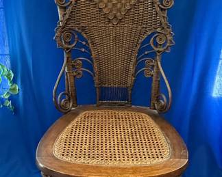 Antique Heywood-Wakefield Victorian Wicker High-Back Parlor Chair