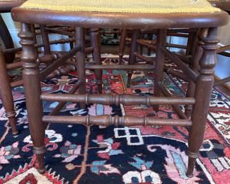 Set of 6 Vintage Spindle-Back Dining Chairs with Floral Needlepoint Seats