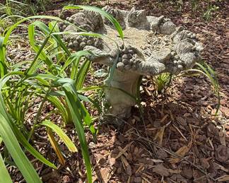 Vintage Cast Concrete Birdbath with Grapevine Motif