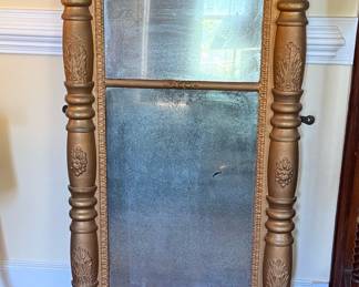 19th Century American Empire Giltwood Column Form Wall Mirror with Rosettes
