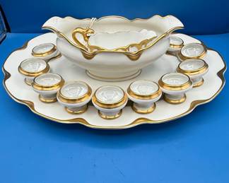 Haviland Limoges Silver Anniversary Punch Bowl Set