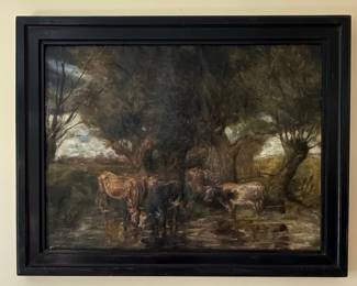 19th Century Pastoral Landscape with Cattle by Constant Troyon (Attr.)