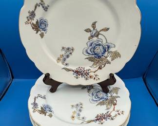 KPM Silesia Blue Floral Gold Trim Porcelain Dinner Set