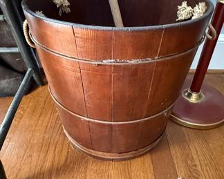 Vintage Wooden Fire Bucket with Rope Handles