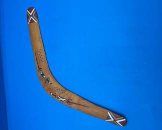 Australian Aboriginal Hand-Painted Boomerang with Lizard Motif