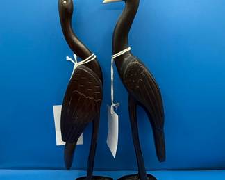 Pair of Hand-Carved Horn Cranes/Herons