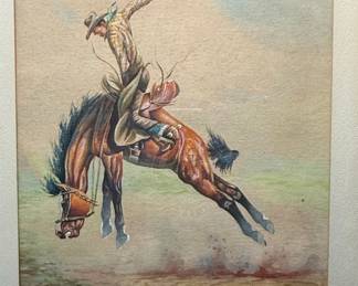 John Haller Western Bronc Rider Watercolor