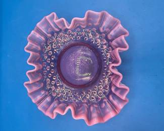 Fenton Cranberry Opalescent Hobnail Ruffled Candy Dish