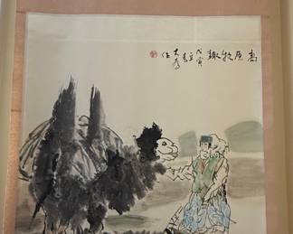 Chinese Ink and Wash Hanging Scroll: Herder and Camel