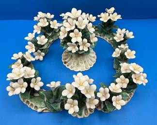 Vintage Capodimonte Style Porcelain Floral Epergne Centerpiece