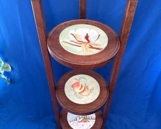 Vintage Hand-Painted Ceramic Tile Muffin Stand