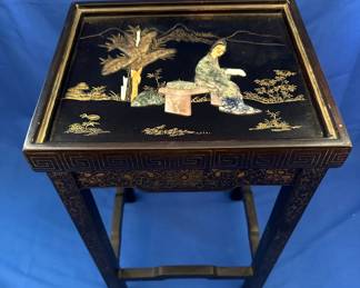 Set of 4 Vintage Chinese Black Lacquer Mother-of-Pearl Inlay Nesting Tables