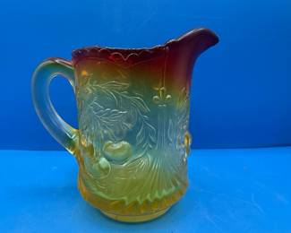L.G. Wright Wreathed Cherry Carnival Glass Pitcher