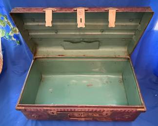 Vintage Hand-Painted Oriental Wood Trunk