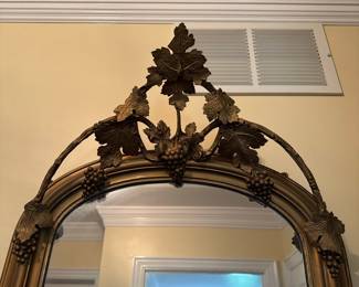 Vintage Ornate Arched Wall Mirror with Grapevine Crest