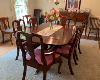 HENKEL HARRIS MAHOGANY DINING SET 6 CHAIRS LEAVES AND PADS