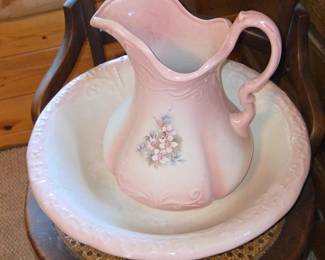 Pink Floral Ironstone Wash Basin Set