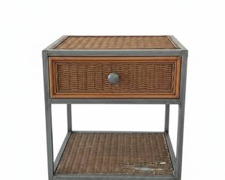 Wicker and metal side table with drawer matching side table