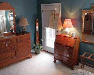 Governor Winthrop secretary, Lexington dresser with mirror, luggage stand, wall mirrors