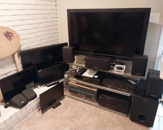 Sceptre 19” TV/DVD combo, Vizio 24” TV, Vizio 19” TV, 32” TV, Sharp Aquos 46” TV, Roku box, Sony MDS-JE330 mini disk player, Magnavox VHS/DVD player, Pioneer VSX-455 surround sound