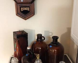 Dean’s glass milk bottles, Seth Thomas wall clock