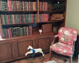 SIGNED FIRST EDITION BOOKS: William F Buckley Jr, Carl Bernstein, Bruce Chatwin, Elie Wiesel, Zbigniew Brzezinski, Umberto Eco, Alison Lurie, Tracy Kidder, Joyce Carol, Gore Vidal, Arthur M Schlesinger Jr, Dominick Dunne, AE Hotchner, Maya Angelou, John Hersey, Muriel Spark, Kurt Vonnegut, Philipp Frank, Margaret Thatcher, Tom Wolfe, John Toland, Andrew Rooney, Charlton Heston, Ray Bradbury, John Irving, Mortimor Adler, Gail Godwin, Rick Atkinson, Jan Morris, Garry Wills, Scott Turow, Harrison E Salisbury, VS Naipaul, AND MORE…, floral arm chair, rocking horse, Bostonian leather bag, Levenger suede bag