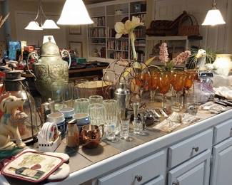 vases, stemware, iron door stop, barware