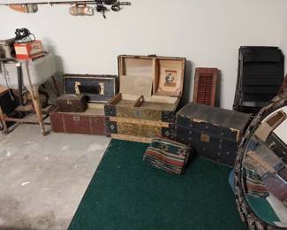 Maytag wringer washer, steamer trunks, wall mirror