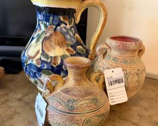 Terracotta Figures Vase, Double Handled Terracotta Vase