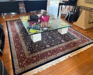 Glass Top Coffee Table, Area Rug 