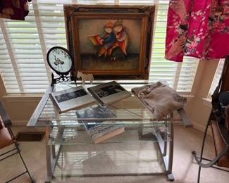 Glass Top Table, Framed Art