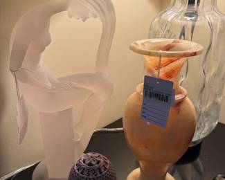 Marble Style Stone Vase, Lucite Nude Woman Figurine