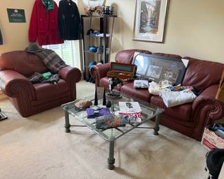 Red Leather Furniture, Glass Top Table