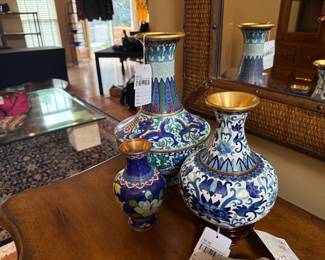 Cloisonné Vase & Stand, Cloisonné Enamel Vase