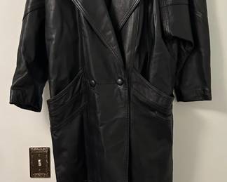 Ladies Mirage Black full length leather coat Size M
